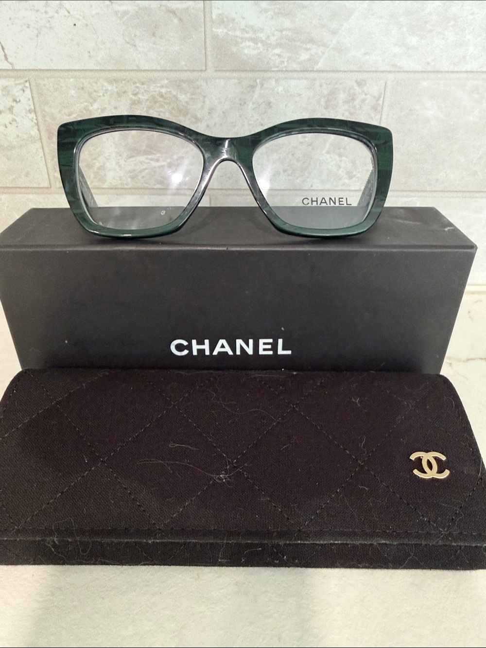 CHANEL Dark Green Oversized Cat-Eye Optical Glasses